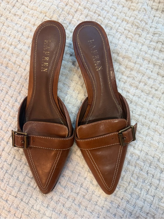 Lauren Ralph Lauren Shoes - Lauren Ralph Lauren Tan Leather Pointed-Toe Buckle Slide Mules